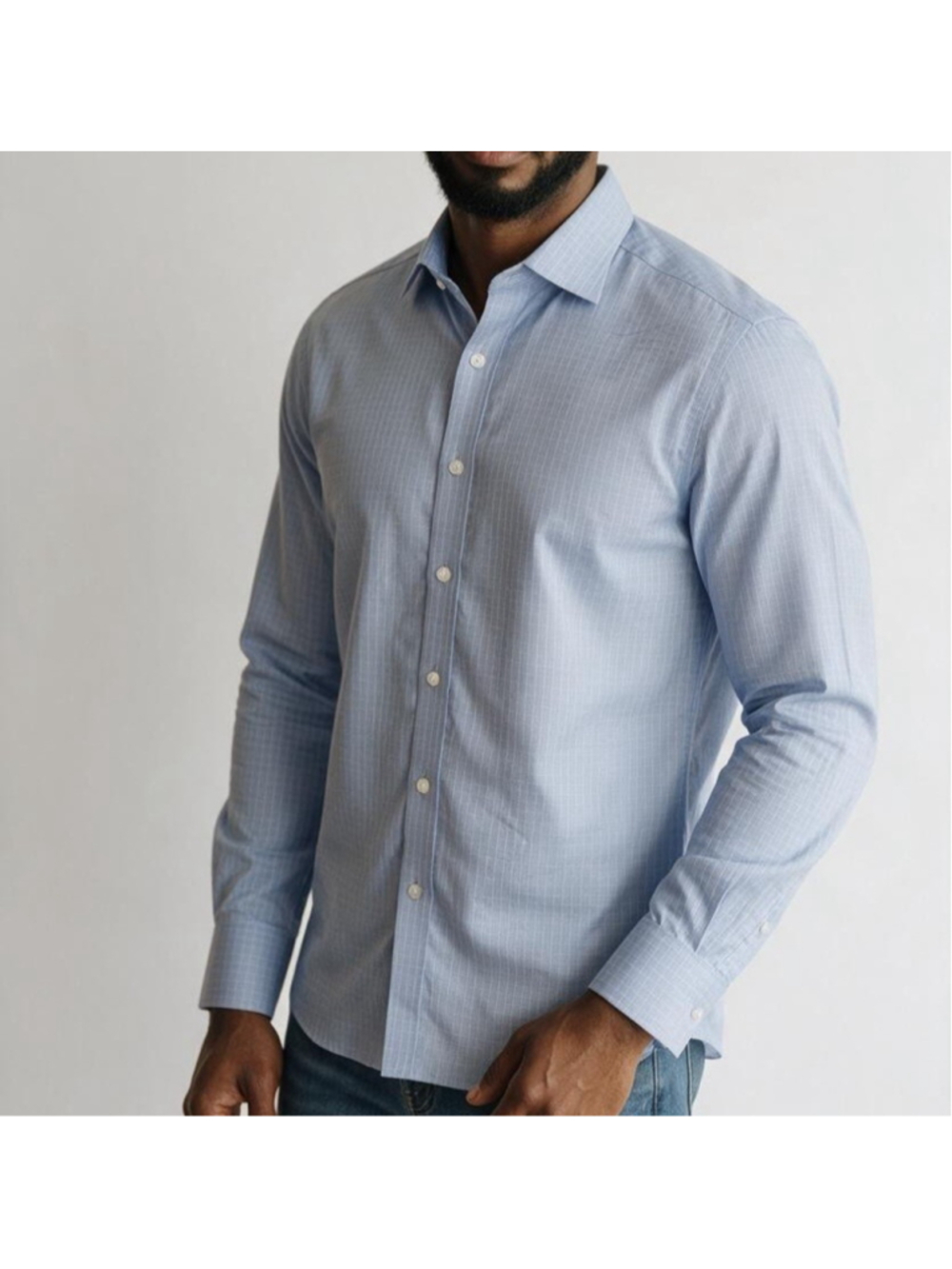 STANT T DELANCEY Men's Light Blue Long-Sleeve Cotton Dress Shirt 16.5 32/33 NWOT